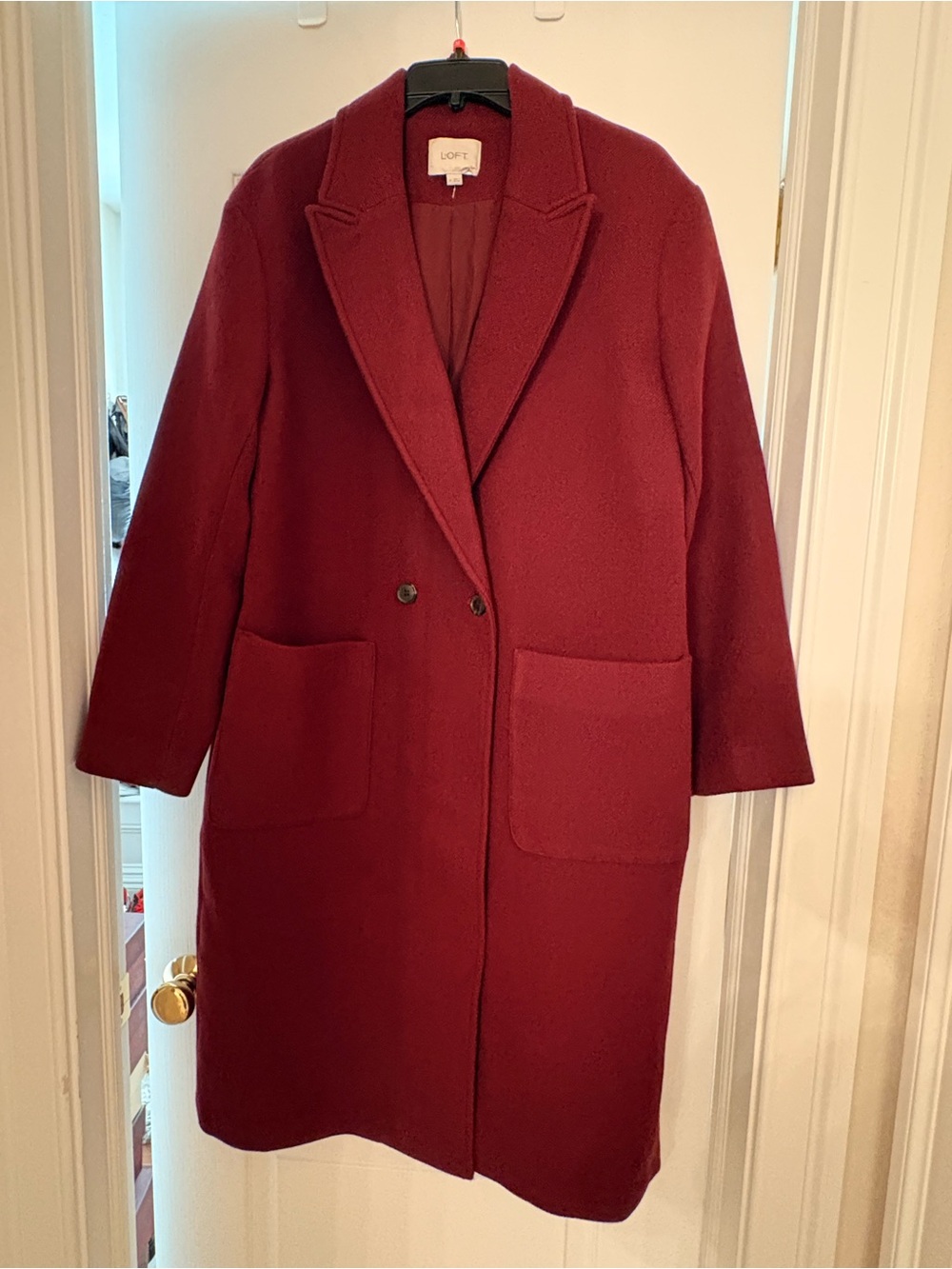 LOFT Women's Burgundy Long Wool-Blend Pea Coat